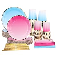 Gender Reveal Party Decorations 250 Pcs Pink and Blue Party Supplies Paper Plates and Napkins Set for Boy or Girl Birthday Wedding Baby Shower Gender Reveal Party(pink and blue assorted)