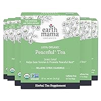 Organic Peaceful™ Tea | Stress Less! Calming, Relaxing Herbal Blend Safe for Pregnancy & Beyond, 16 Teabags Per Box (6-Pack)