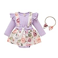 Infant Girls Long Sleeve Floral Prints Bowknot Romper Newborn Bodysuits With Headbands Outfits Ballet Leotards for