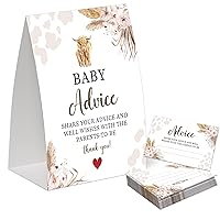 Boho Cow Advice for the Parents-to-Be, Pack of One 5x7 Sign and 50 Advice Cards, Cow Baby Shower Decoration, Gender Neutral Party Supplies - AC05