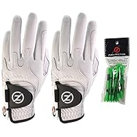 Zero Friction Men's Cabretta Elite Golf Glove 2 Pack, Includes Free Tee Pack, Universal-Fit