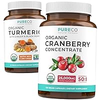 Turmeric & Cranberry Concentrate (2-Month Supply) Turmeric Berry Bundle of Organic Turmeric Curcumin with Black Pepper and Ginger (60 Caps) & Organic Cranberry Concentrate 50:1 Extract (120 Caps)