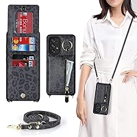 Samsung Galaxy A53 5G Phone case Wallet with Card Holder for Women, Galaxy A53 5G Case Wallet with Strap Credit Card Slots Crossbody with Kickstand Zipper Case for A53 5G - Black Leopard