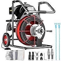 VEVOR 100FT x 3/8 Inch Drain Cleaning Machine 370W Sewer Snake Auger Cleaner with 4 Cutters & Air-Activated Foot Switch for 1