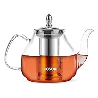 COSORI Glass Tea Kettle, Tea Pot with Removable Infusers for Loose Tea, Teapot for Stovetop, 1000ML, Stainless Steel Filter, BPA Free Durable Borosilicate, Transparent, for Green tea, Red Tea