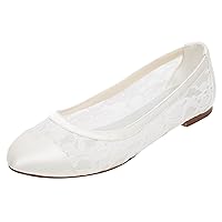 Emily Bridal Lace Wedding Shoes Flat Ivory Pumps Round Slip-on Bridal Shoes