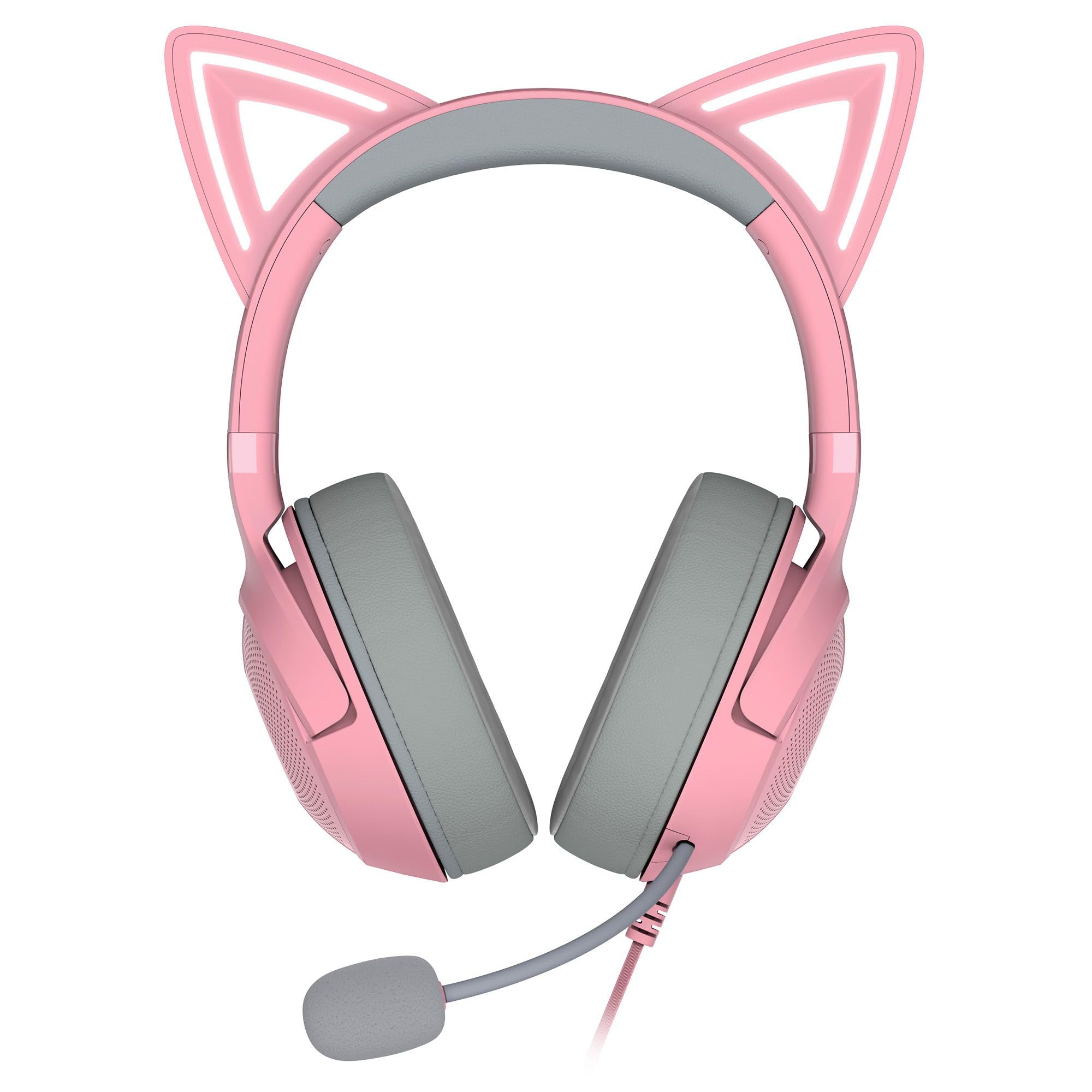 Razer Kraken Kitty V2 USB Wired RGB Headset: Chroma Kitty Ears - Stream Reactive Lighting - HyperClear Cardioid Mic - Triforce 40 mm Drivers - 7.1 Surround Sound - Quartz Pink