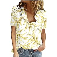Blouses for Women, Linen Short Sleeve V Neck Floral Print Womens Fashion 2024 Outfits Business Shirt, S, XXL
