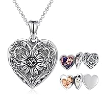SOULMEET Cameo Sunflower Heart Locket Necklace That Holds 3/4/5 Pictures, Sterling Silver You Are My Sinshine Expandable Pictures Locket Necklace Keep Family Members Near to You
