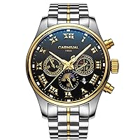 Men's Complications Analog Luminous Calendar Moon Phase Stainless Steel Automatic Mechanical Watch