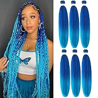 Pre-Stretched Braiding Hair 30 Inch 6 packs Hot Water Setting Synthetic Hair Crochet Braiding Hair Extension(Dark Blue/Light Blue)