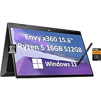 HP Envy X360 15 2-in-1 Touchscreen (Ryzen 5 5625U, 16GB RAM, 512GB SSD, Active Stylus, Laptop Bag) AMD 6-Core(Beat i7-1165G7) 15.6