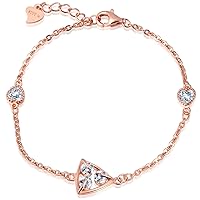 Girl's 925 Sterling Silver Cubic Zirconia Hollow Pyramid Triangle Charm Adjustable Link Bracelets, Rose Gold Plated