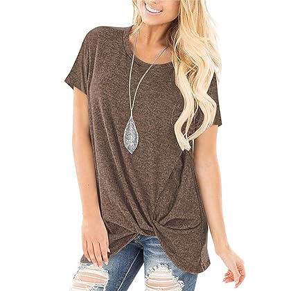 Tie Front Tops for Women Solid Color Loose Fitting Shirts Coffee M