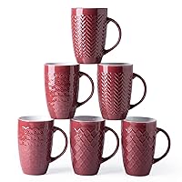 AmorArc Large Coffee Mugs Set of 6, 16oz Ceramic Tall Coffee Mugs with Textured Geometric Patterns for Latte/Tea/Beer/Hot Cocoa, Dishwasher & Microwave Safe, Burgundy
