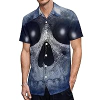 Death Skull Casual Mens Short Sleeve Shirts Slim Fit Button-Down T Shirts Beach Pocket Tops Tees