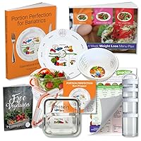 Portion Perfection Bariatric Surgery Must Haves: Melamine Post Op Weight Loss Kit with Meal Prep Glass Containers, 100 Cal Snack Container Set,Measuring Bowl & Bariatric Plate, Eating Plan, Cookbook