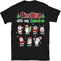 Grandma with Grandkids Name Christmas Personalized T Shirt, Chillin with My Grandkids Penguin Shirt, Custom Christmas Nana Shirt, Christmas Grandma Mom Shirt, Cute Penguin Christmas Women Men Tee
