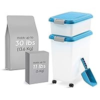USA 3-Piece 41 Lbs/45 Qt WeatherPro Airtight Pet Food Storage Container Combo with Scoop and Treat Box for Dog Cat Bird Food, Blue Moon/Pearl