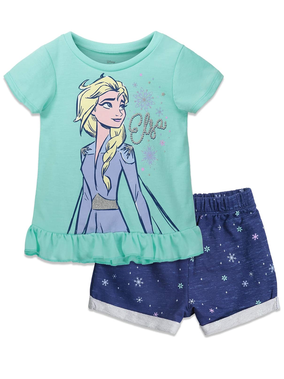 Disney Princess Cinderella Frozen Moana Raya Little Mermaid T-Shirt and French Terry Shorts Outfit Set Infant to Big Kid