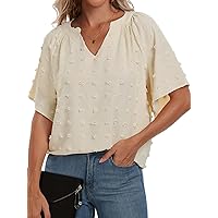 ANRABESS Women Summer V Neck Short Sleeve Blouse Flowy Shirts Dressy Casual Loose Swiss Dot Tee Tops 2024 Trendy Clothes