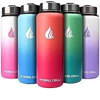 HYDRO CELL Stainless Steel Insulated Water Bottle with Straw - For Cold & Hot Drinks - Metal Vacuum Flask with Screw Cap and Modern Leakproof Sport Thermos for Kids & Adults (Coral/Punch 40oz)
