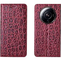 for Xiaomi 12S Ultra Wallet Case with Card Holder Real Leather Cowhide Flip Stand Magnetic Closure Shockproof Cell Phone Cover for Xiaomi 12S Ultra 5G 2022,Red