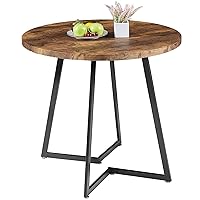 VECELO Round Dining Table with Wood Grain Tabletop and Steel Frame, for Kitchen, Living Room, Office, Conference, 2 to 4 Person, Brown
