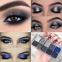 10 Colors Eyeshadow Palette,Matte Shimmer Glitter Black Blue Eye Shadow, High Pigmented, Blendable Long Lasting Neutral Eye Palette