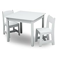 MySize Kids Wood Table and Chair Set (2 Chairs Included) - Ideal for Arts & Crafts, Snack Time, & More - Greenguard Gold Certified, Bianca White, 3 Piece Set, TT89601GN-130