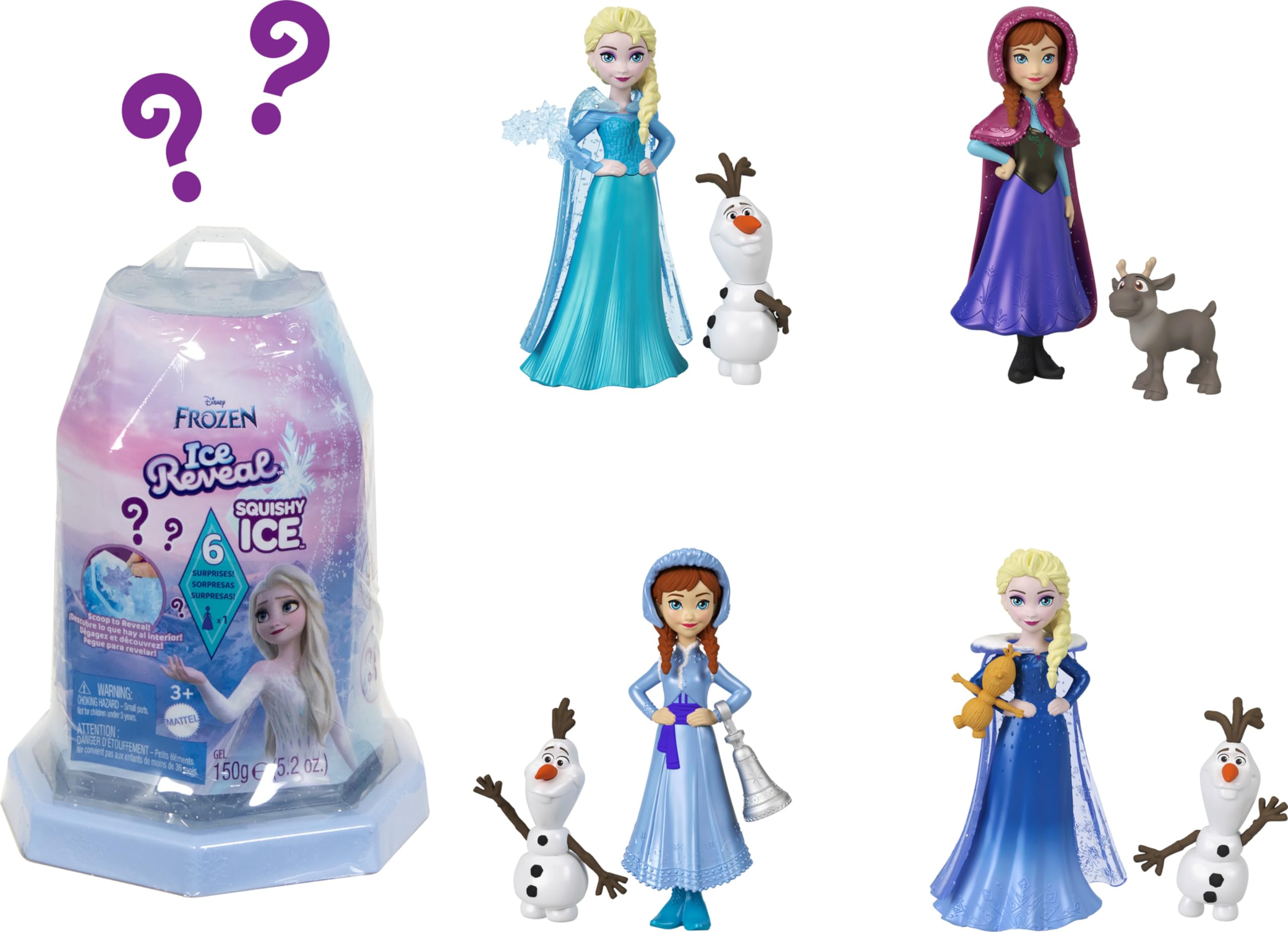 Mattel Disney Frozen Small Doll Ice Reveal with Squishy Ice Gel and 6 Surprises Including Character Friend & Play Pieces (Dolls May Vary)