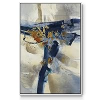 Renditions Gallery Canvas Wall Art for Home Decor Dark Blue Rustic Paint Brush Strokes White Floater Framed Abstract Artwork for Kitchen Hotel Restaurants Walls - 25