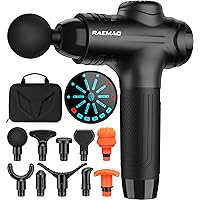 RAEMAO Massage Gun Deep Tissue, Father Day Gifts, Back Massage Gun for Athletes for Pain Relief Attaching 10 PCS Specialized Replacement Heads, Percussion Massager with 10 Speeds & LED Screen,Black