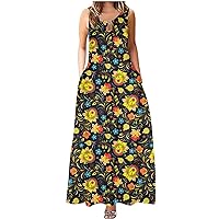 Summer Dresses for Women 2024 Plus Size Short,Women Summer Sleeveless Floral Print Crew Neck Maxi Slim Dress Bo