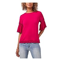 Vince Camuto Womens Pink Stretch Bell Sleeve Round Neck Top S