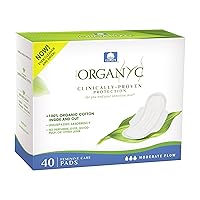 Organyc - 100% Certified Organic Cotton Feminine Pads, Sanitary Napkin 40 Count, Moderate Flow, Regular Absorbency, New Larger Size Packaging