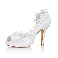 Emily Bridal Ivory Wedding Shoes Silk Peep Toe Lace Detail Bridal Shoes Women High Heels