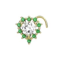 2mm Emerald Gems Halo Heart Shape 925 Sterling Silver Diamond Stone Heart Nose Ring