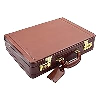 Mens Leather Attache Case Cognac Twin Lock Classic Briefcase Business Bag - Musk, Cognac