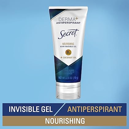 Secret Derma+ Invisible Gel Antiperspirant & Deodorant, Nourishing With Vitamin B5 + Coconut Oil, 48 Hr., 2.5 Ounce