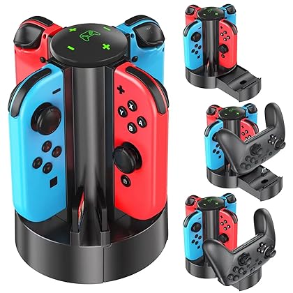 OIVO Switch Controller Charger Docking Station for Nintendo Switch/OLED Joycons/NES/ N64/ Supper Nintendo and Pro Controller, Switch Remote Charging Dock with 8 Game Slots for Joy-Con Controllers