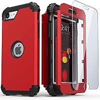 IDweel for iPhone SE 2020 Case with Screen Protector,Case for iPhone SE 2022, Sturdy 3 in 1 Shock Absorption Slim Fit Heavy Duty Hard PC Cover Soft Silicone Bumper Full Body Case,Red