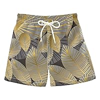 Children Swim Shorts Kids Shorts Swim Elegant Gold Exotic Leaves Bathing Suit UPF 50+ 3-14 Years
