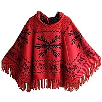 Bestor Women`s Bohemian Tassel Poncho Sweater Knitted Pullovers with Hooded