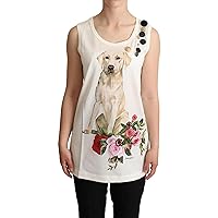 Dolce & Gabbana White Dog Floral Print Embellished Women's T-shirt