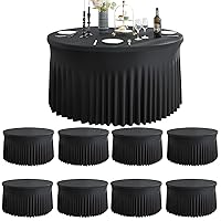 8 Pack Black Round Spandex Tablecloths for 60inch Table, 120inch Stretchy Fitted 5FT Round Table Cloths, Wrinkle Free Table Cover with Skirt for Wedding Birthday Graduation Party Banquet