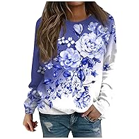 Long Sleeves Shirts For Women Casual Fashion Gradient Crewneck Sweatshirts Oversized Tshirts Tops Trendy Clothes