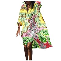 Beach Dresses for Women 2024 Vacation Casual Summer Dresses High Low V Neck Long Sleeve Loose Flowy Plus Size Dresses