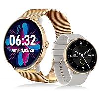 Goodatech AMOLED Smart Watch for Women Men with Phone Call, IP68 Waterproof Smart Watch with Health Monitor, Fitness Tracker for Android iOS Phones (Gold)