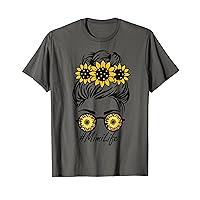 Messy Bun Hair with Sunflower Mother's Day Mimi Life T-Shirt